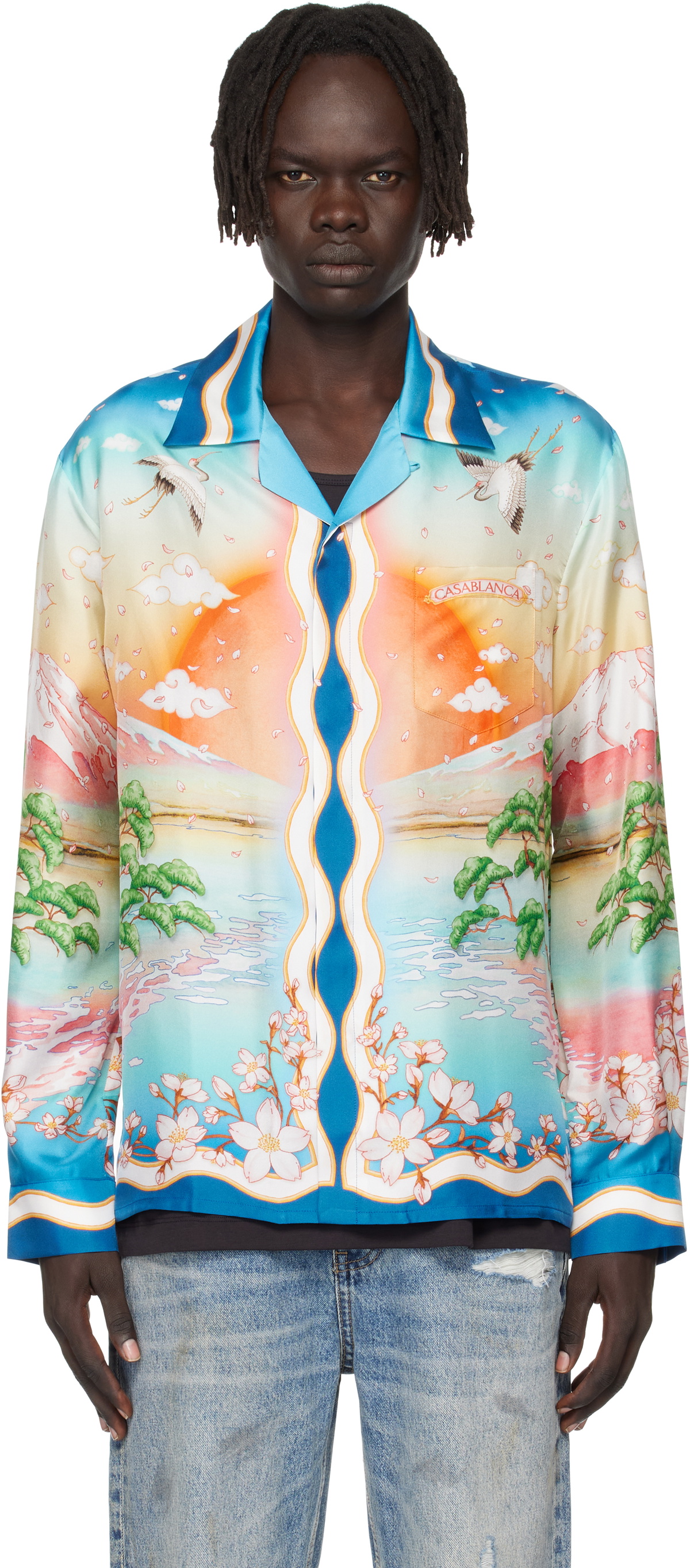 Casablanca Multicolor 'Tennis Club' Long Sleeve Silk Shirt