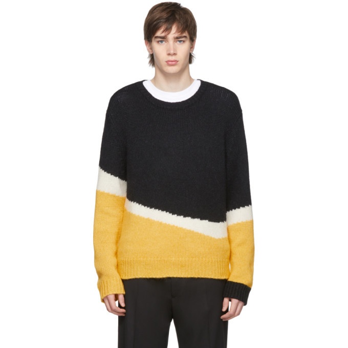 Neil Barrett Black and Yellow Knit Wool Modernist Sweater Neil Barrett