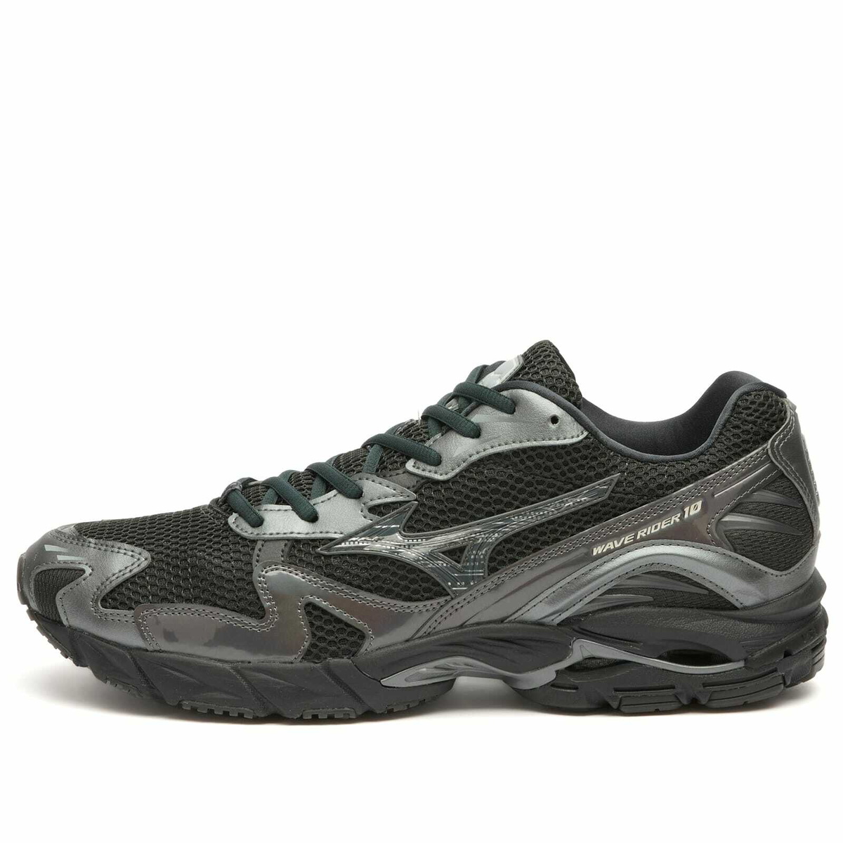 Mizuno WAVE RIDER 10 "SPORT" Sneaker in Black Sand/Black Sand/Metallic Gray