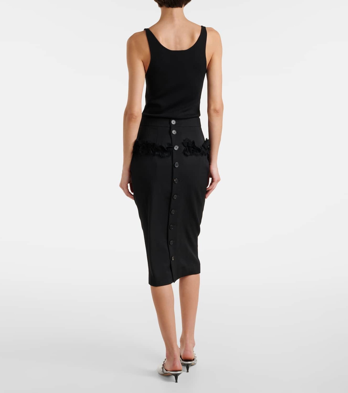 McQueen Buttoned lace-trimmed wool pencil skirt