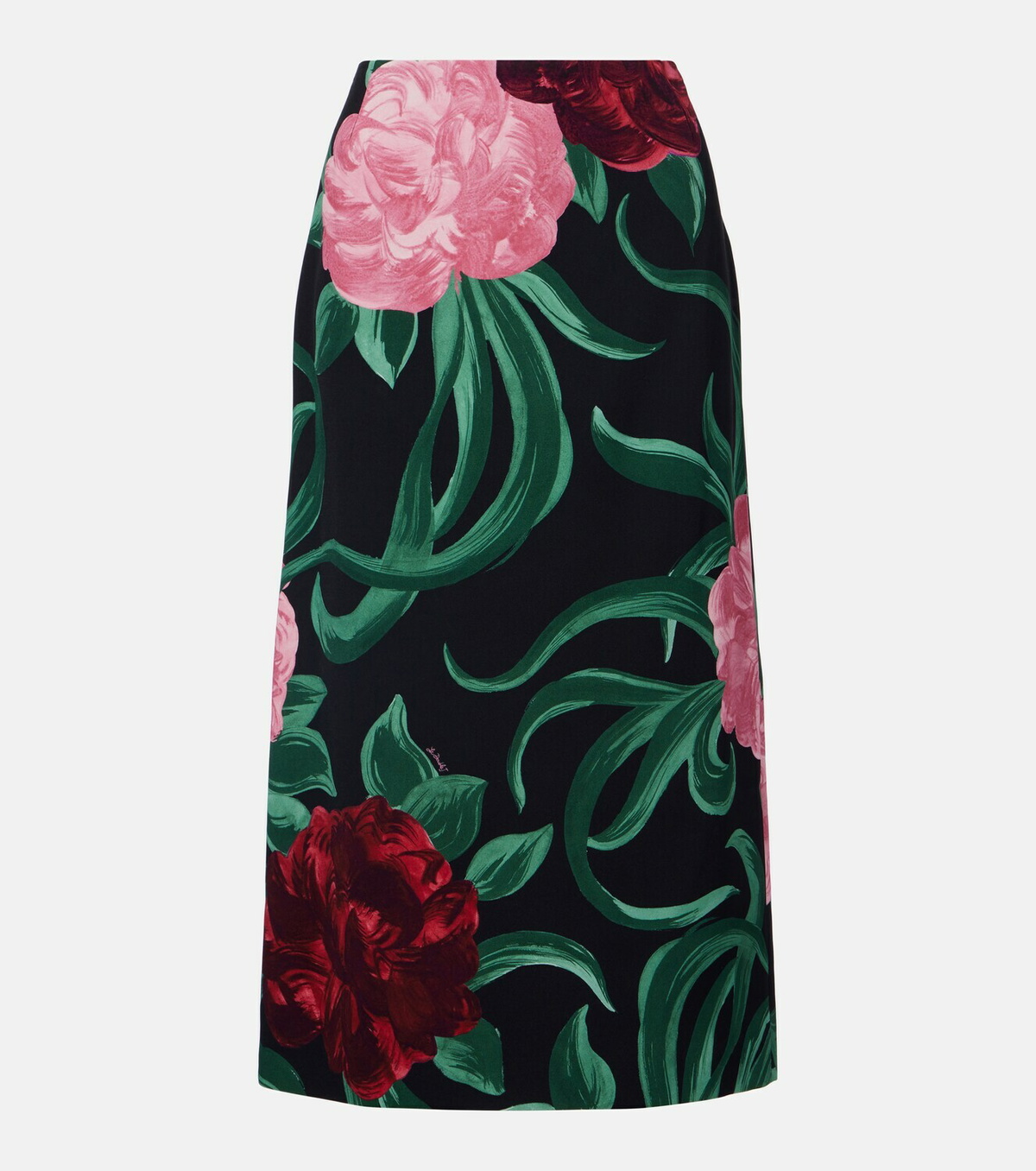 La DoubleJ Floral satin pencil skirt