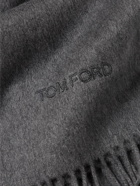 TOM FORD - Fringed Logo-Embroidered Silk-Felt Scarf