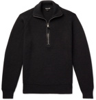TOM FORD - Slim-Fit Leather-Trimmed Ribbed Merino Wool Half-Zip Sweater - Gray