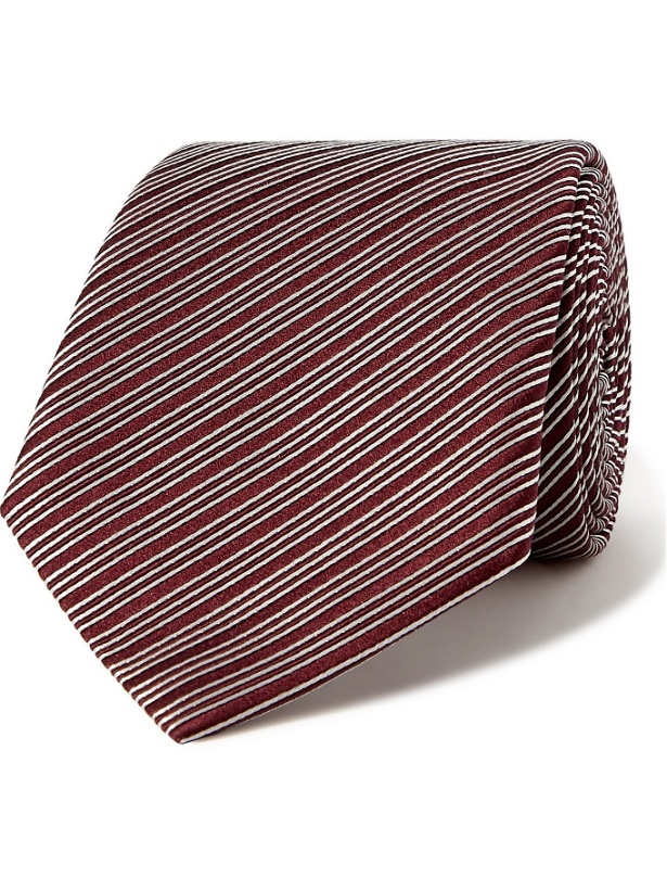 Photo: GIORGIO ARMANI - 8cm Striped Silk-Jacquard Tie - Burgundy