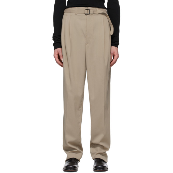 Lemaire Beige Belted Pleat Trousers Lemaire