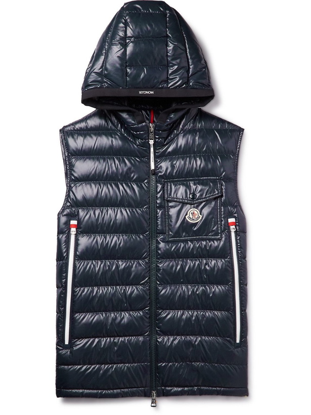 Photo: Moncler - Ragot Logo-Appliquéd Quilted Glossed-Shell Hooded Down Gilet - Blue