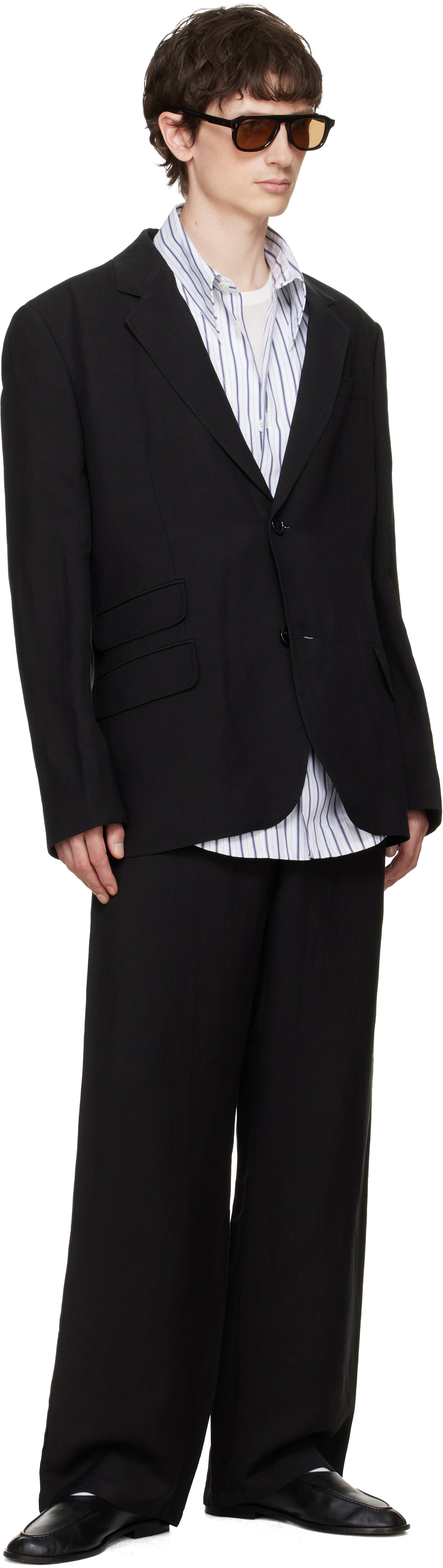 AMI Paris Black Linen Blend Single-Breasted Straight Blazer