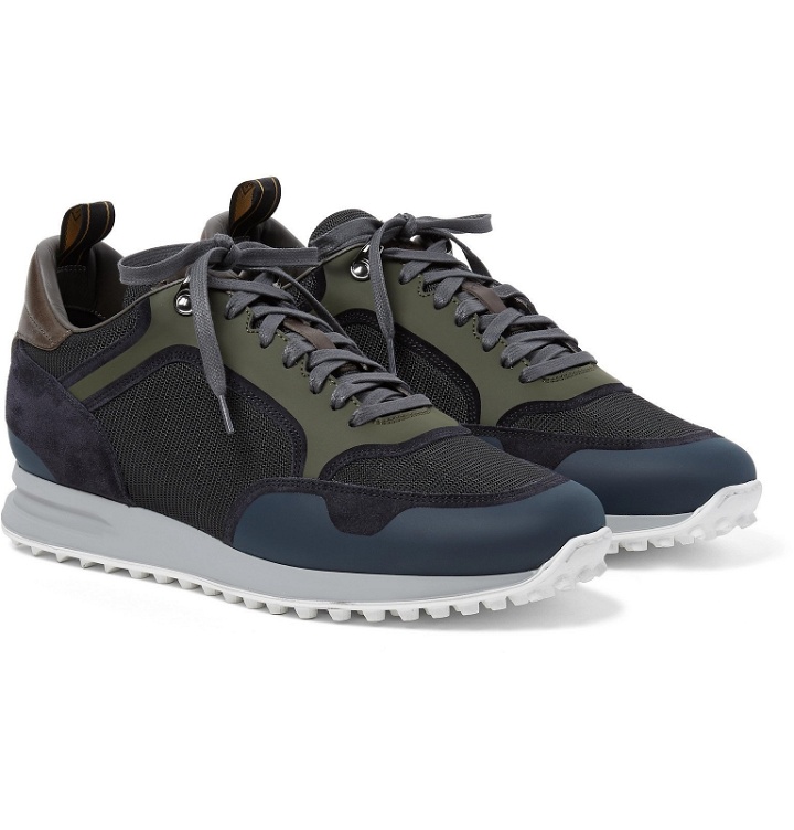 Photo: Dunhill - Radial Runner Leather and Suede-Trimmed Mesh Sneakers - Blue