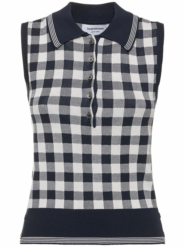 Photo: THOM BROWNE - Silk Gingham Knit Sleeveless Top