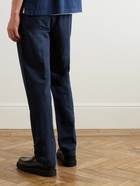 Sunspel - Straight-Leg Cotton and Linen-Blend Drawstring Trousers - Blue