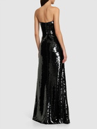 ALBERTA FERRETTI Sequined Satin Strapless Long Dress