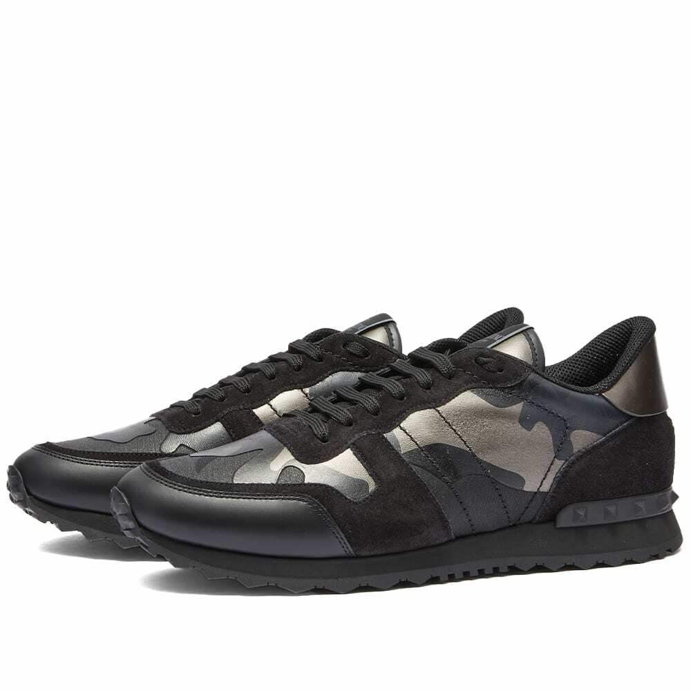 Valentino Men's Rockrunner Camo Sneakers in Black/Dark Ruthenium Valentino