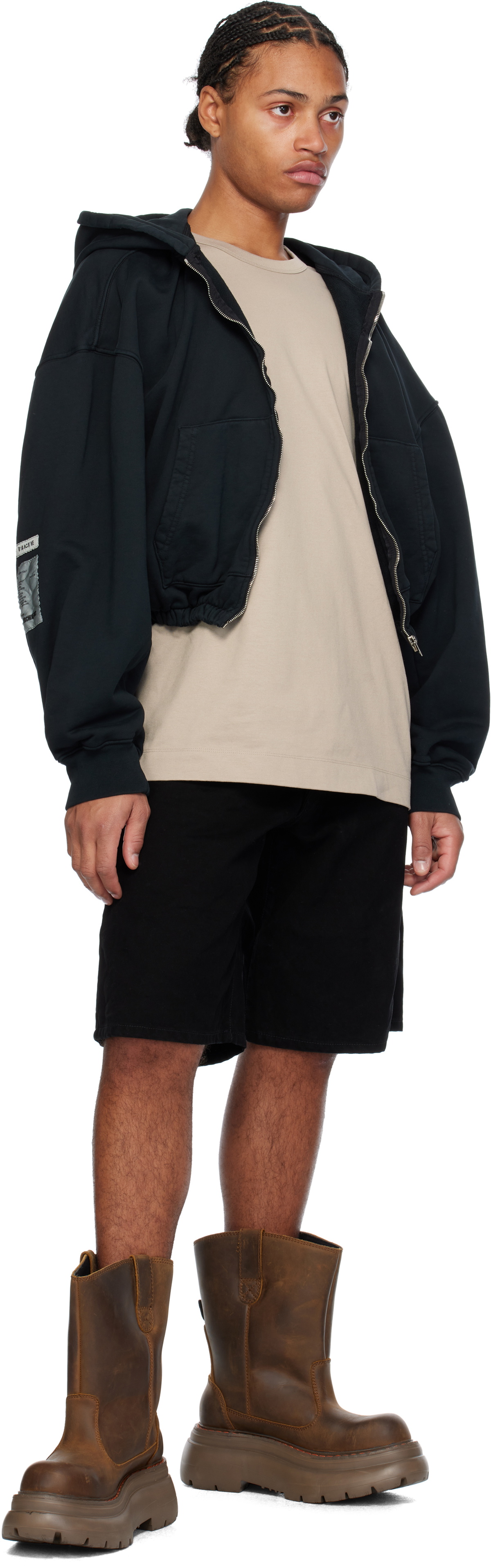 B1ARCHIVE Black Zip Up Elastic Waist Hoodie