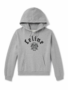 CELINE - Cropped Logo-Embroidered Cotton-Jersey Hoodie - Gray