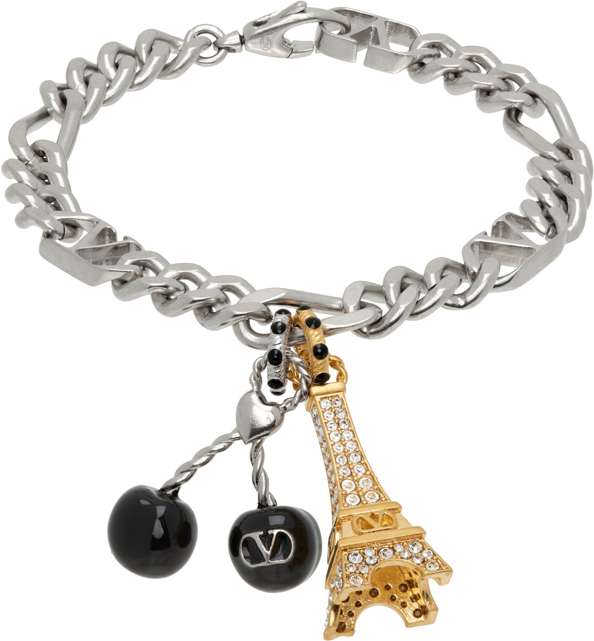 Valentino Silver Valentino Garavani VLTN Chain-Link Bracelet