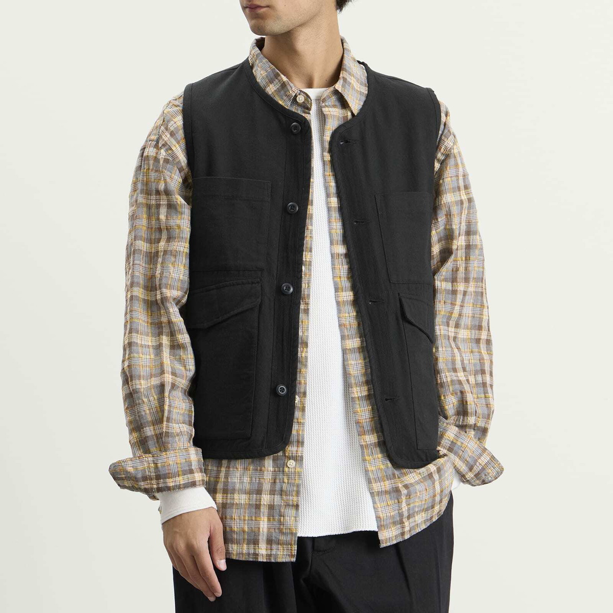 Universal Works Men's Brushed Moleskin 4 Pocket Gilet in Black