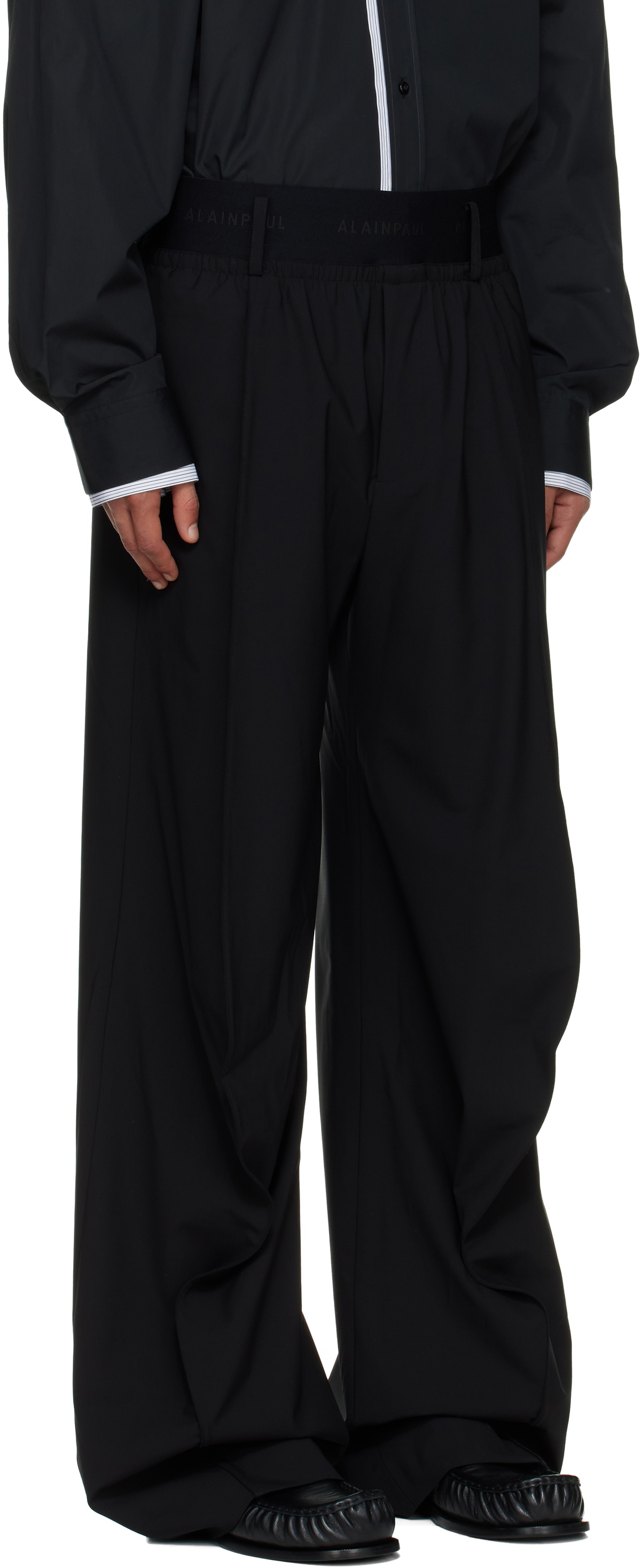 ALAINPAUL Black Knee Shape Tailored Trousers