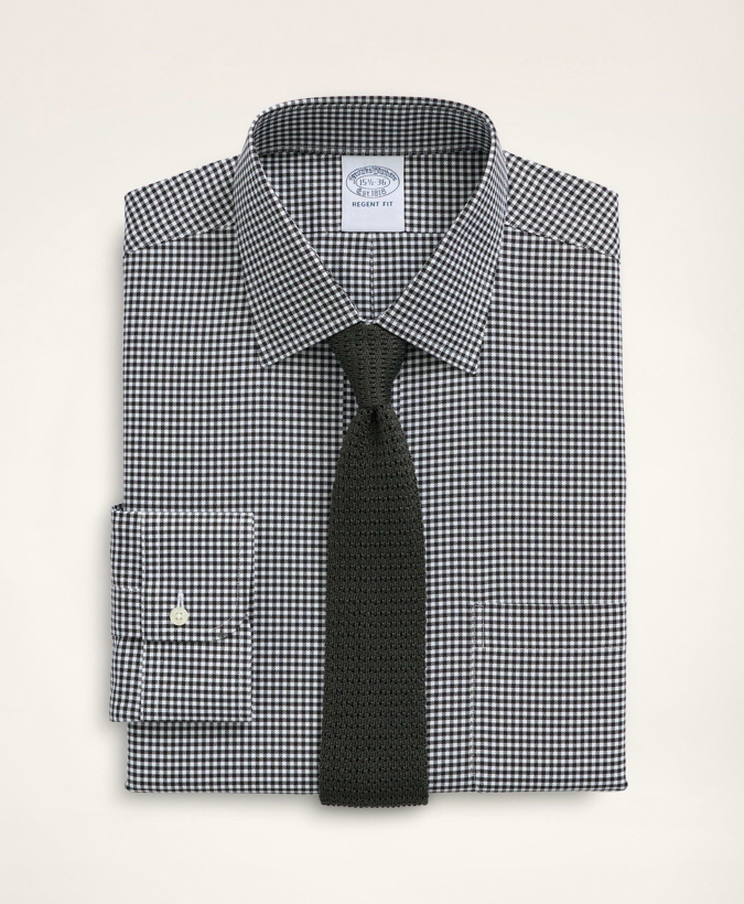 Photo: Brooks Brothers Men's Stretch Regent Regular-Fit Dress Shirt, Non-Iron Herringbone Gingham Ainsley Collar | Black