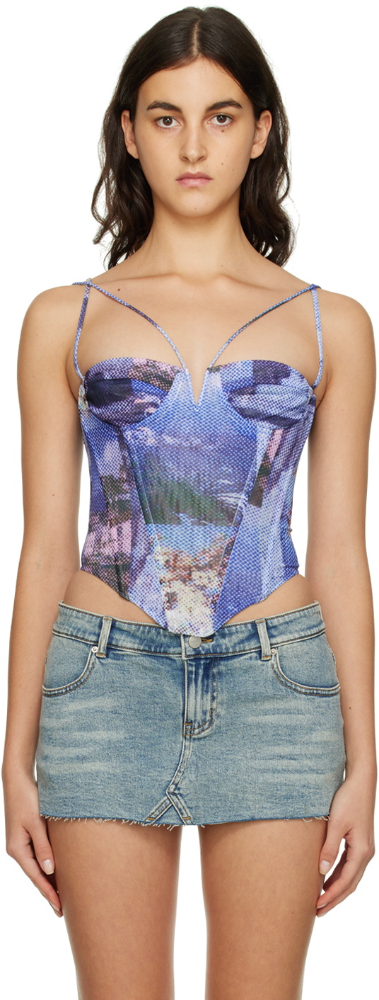 MIAOU - Graphic-print slim-fit stretch-recycled polyester mesh top