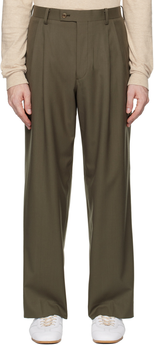 AURALEE Khaki Super Fine Tropical Wool Trousers Auralee