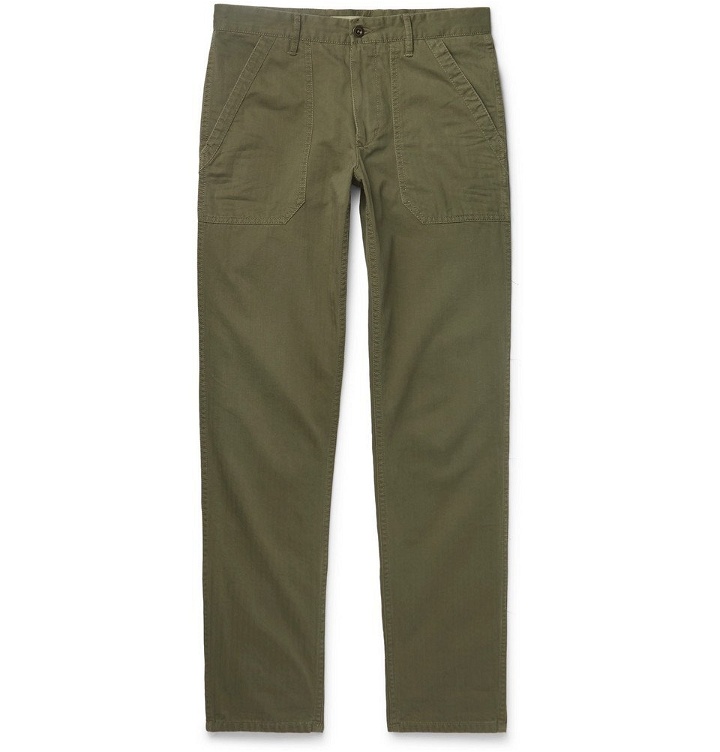 Photo: Incotex - Slim-Fit Herringbone Cotton and Modal-Blend Trousers - Men - Green