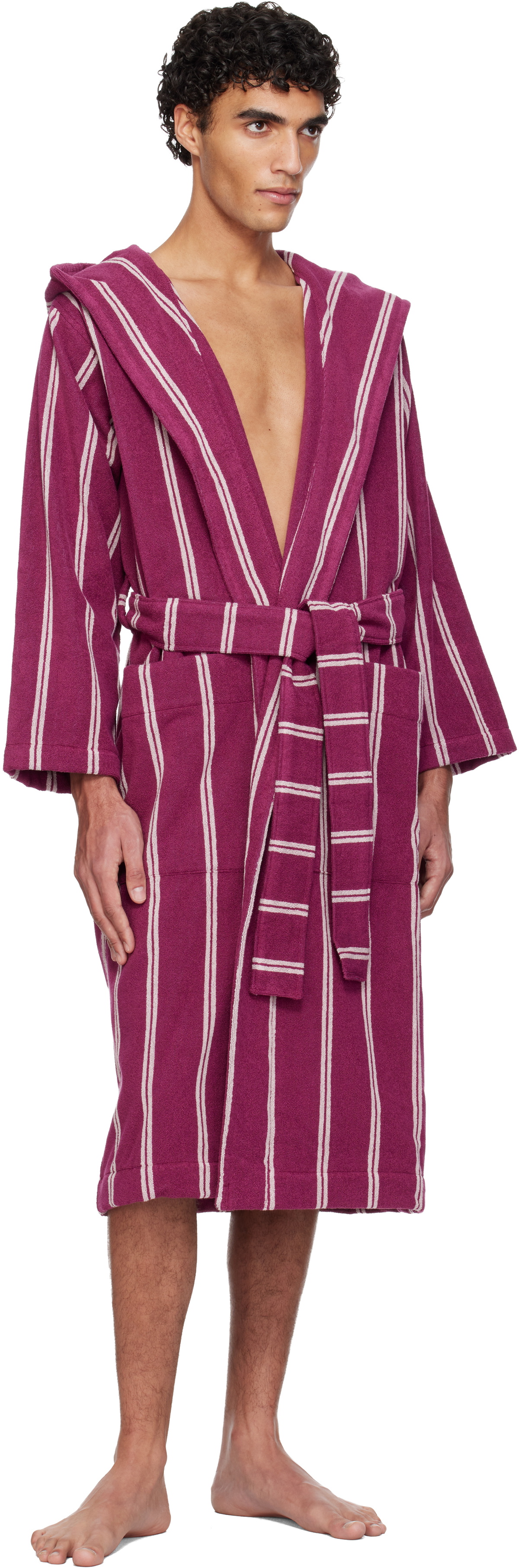 Tekla Pink Terry Hooded Bathrobe