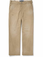 Polo Ralph Lauren - Straight-Leg Embroidered Distressed Cotton-Twill Trousers - Brown