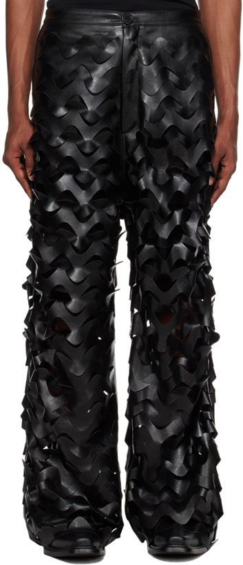 Photo: LU'U DAN Black Cutout Faux-Leather Trousers
