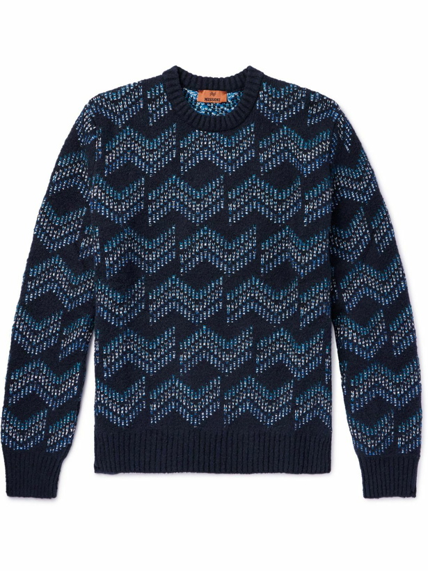 Photo: Missoni - Stretch Cotton-Blend Jacquard Sweater - Blue