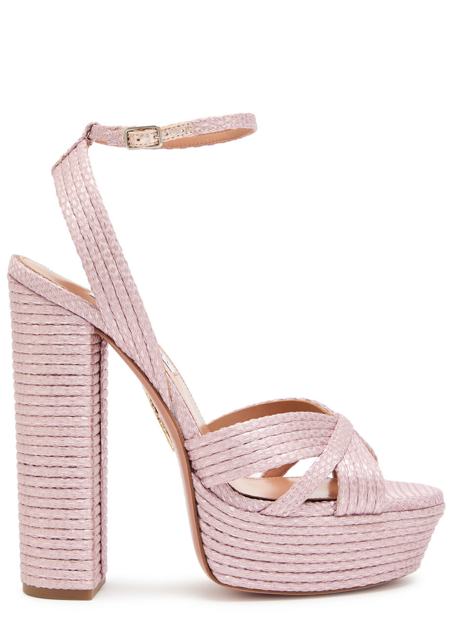 Aquazzura Sundance 140 Ribbed Woven Sandals Pink