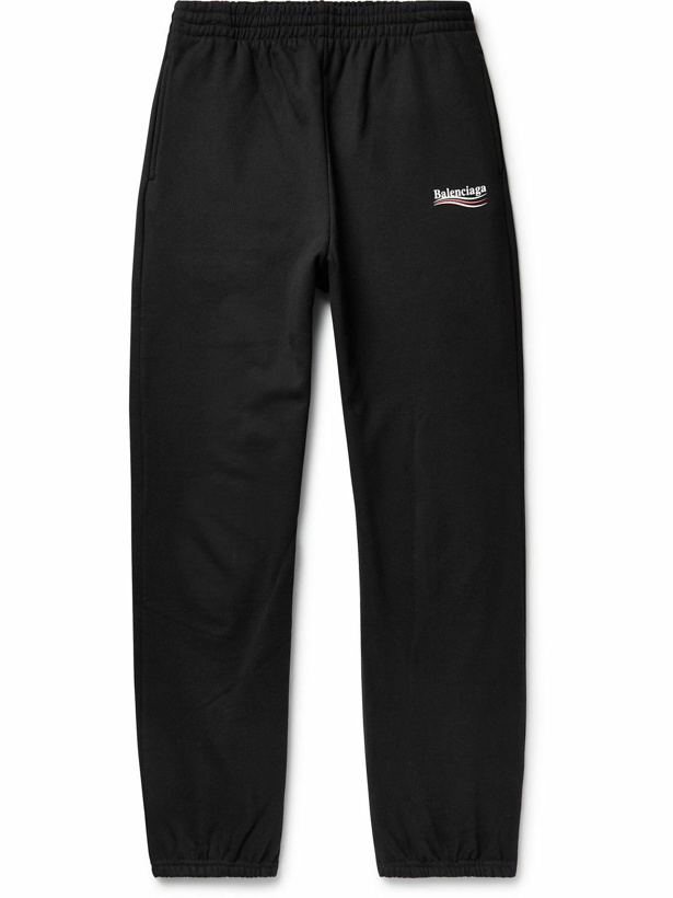 Photo: Balenciaga - Straight-Leg Logo-Print Cotton-Jersey Sweatpants - Black