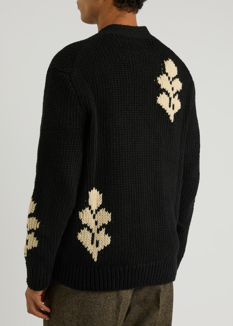NN07 Mika Leaf-intarsia Knitted Cardigan Black NN07