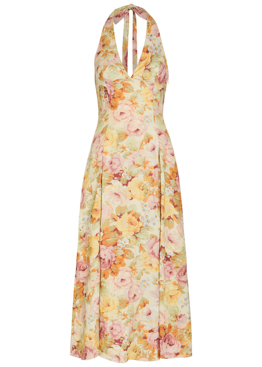 Faithfull The Brand Murano Floral-print Linen Midi Dress Multicoloured