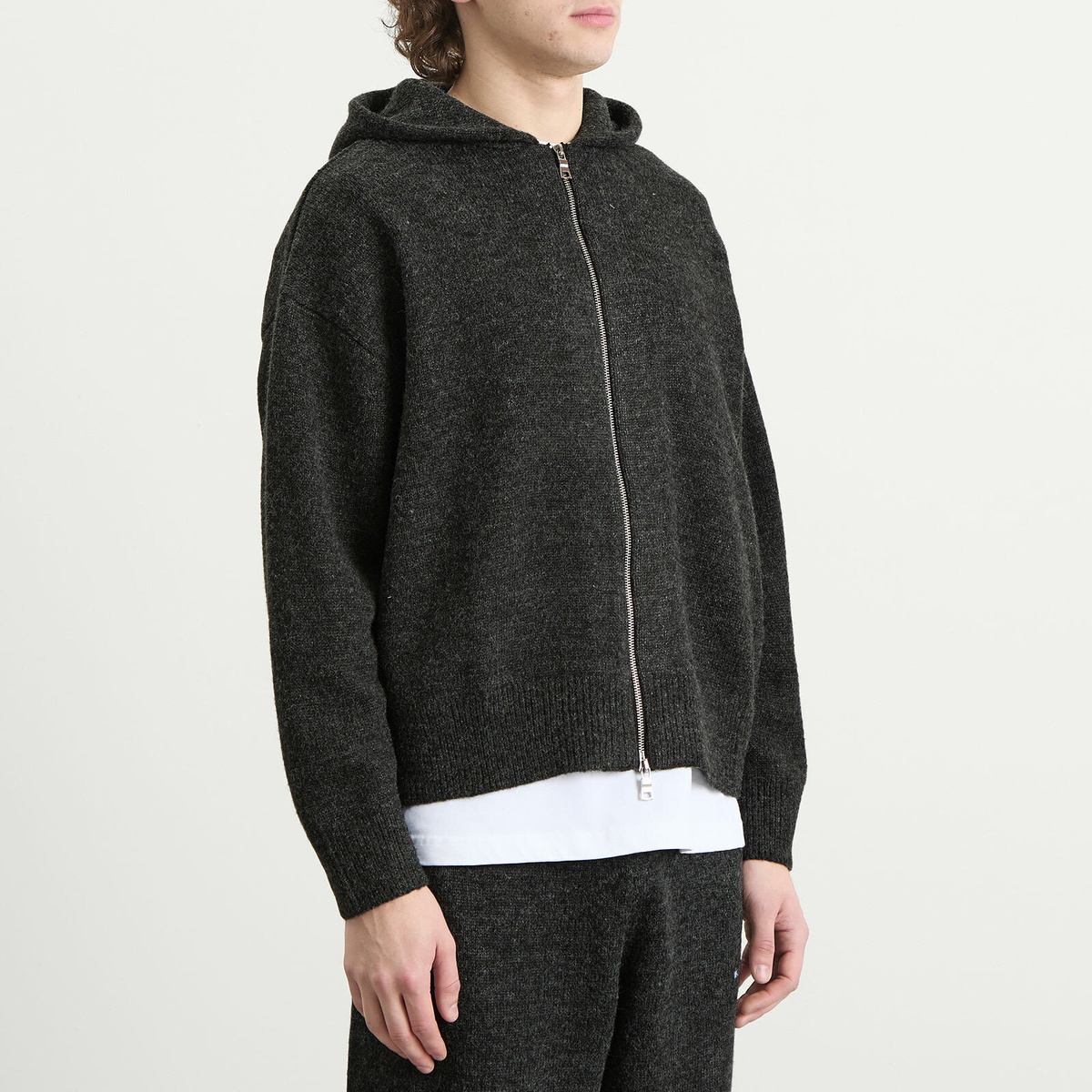 MKI Men's Mohair Blend Knit Zip Hoodie in Charcoal