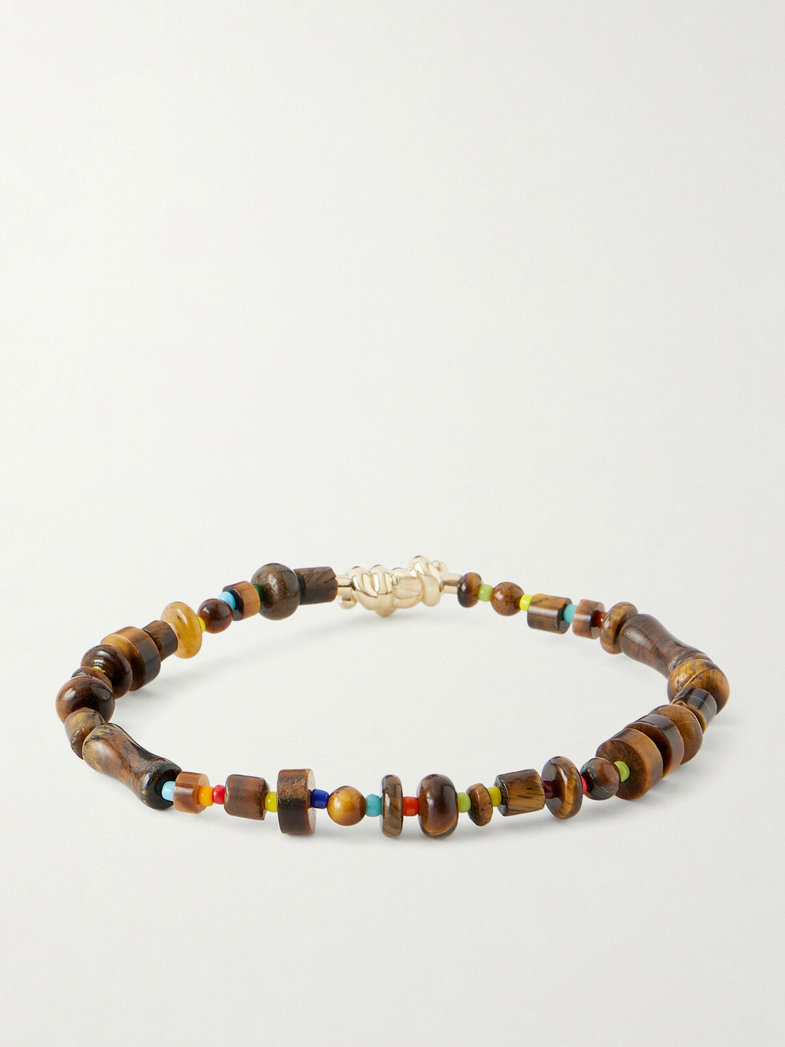 Luis Morais - 14-Karat Gold Tiger Eye Beaded Bracelet