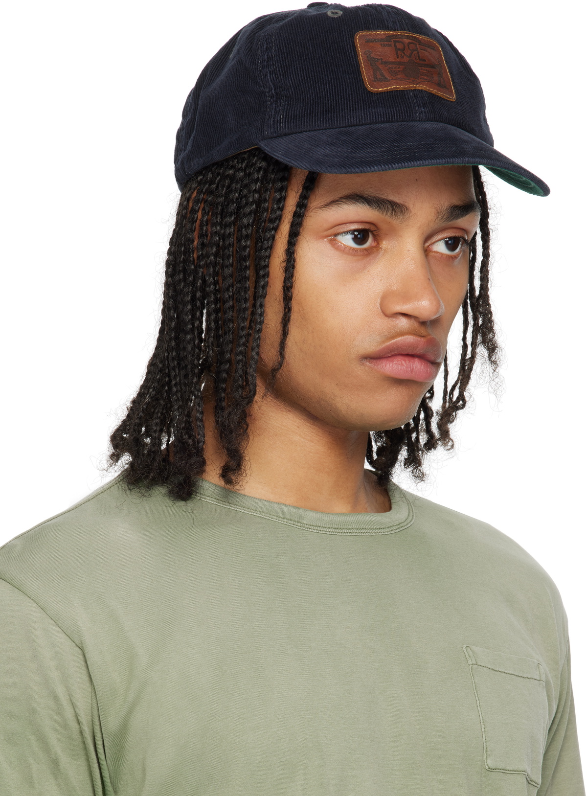 RRL Navy Leather-Patch Corduroy Trucker Cap RRL