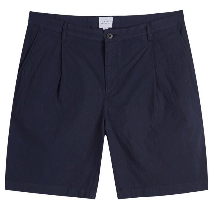 Photo: Sunspel Men's Lightweight Pleat Shorts in Navy