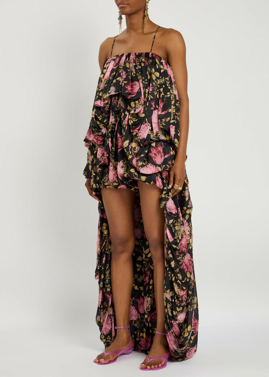 Chloe Draped Floral-printed Silk-blend Jumpsuit Black