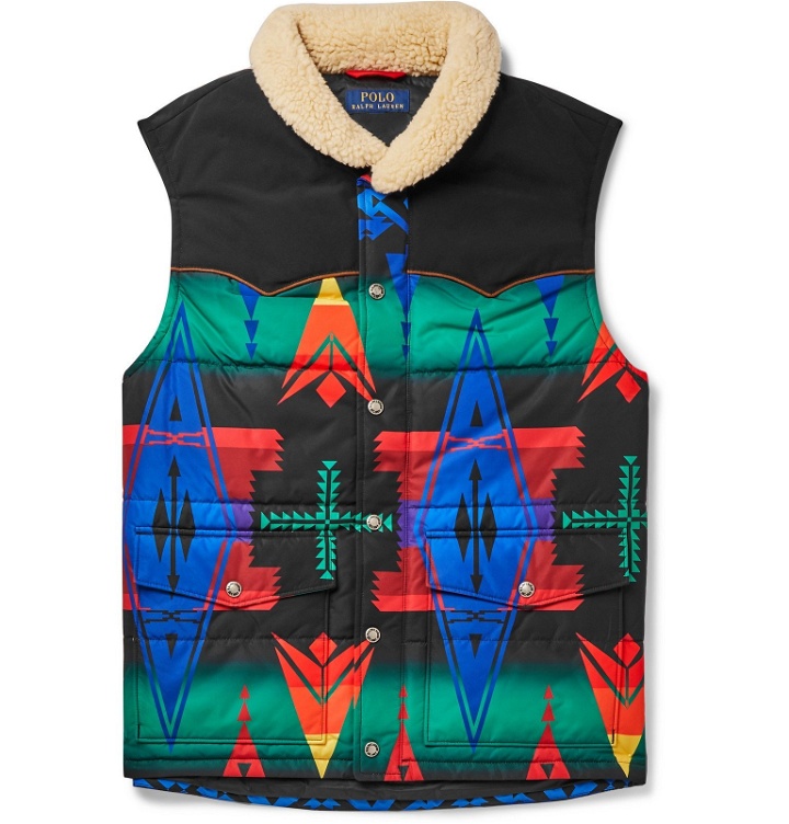 Photo: Polo Ralph Lauren - Faux Shearling-Trimmed Quilted Printed Shell Gilet - Multi