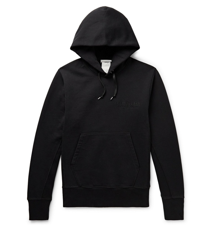 Photo: Helmut Lang - Logo-Embroidered Printed Fleece-Back Cotton-Jersey Hoodie - Black