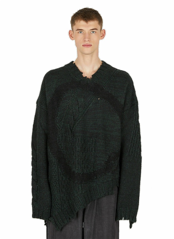 Photo: Distressed Knit Sweater in Dark Green