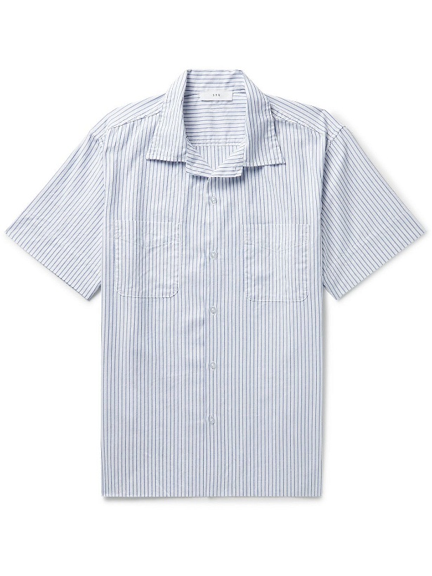 Photo: Save Khaki United - Striped Camp-Collar Cotton Oxford Shirt - Blue
