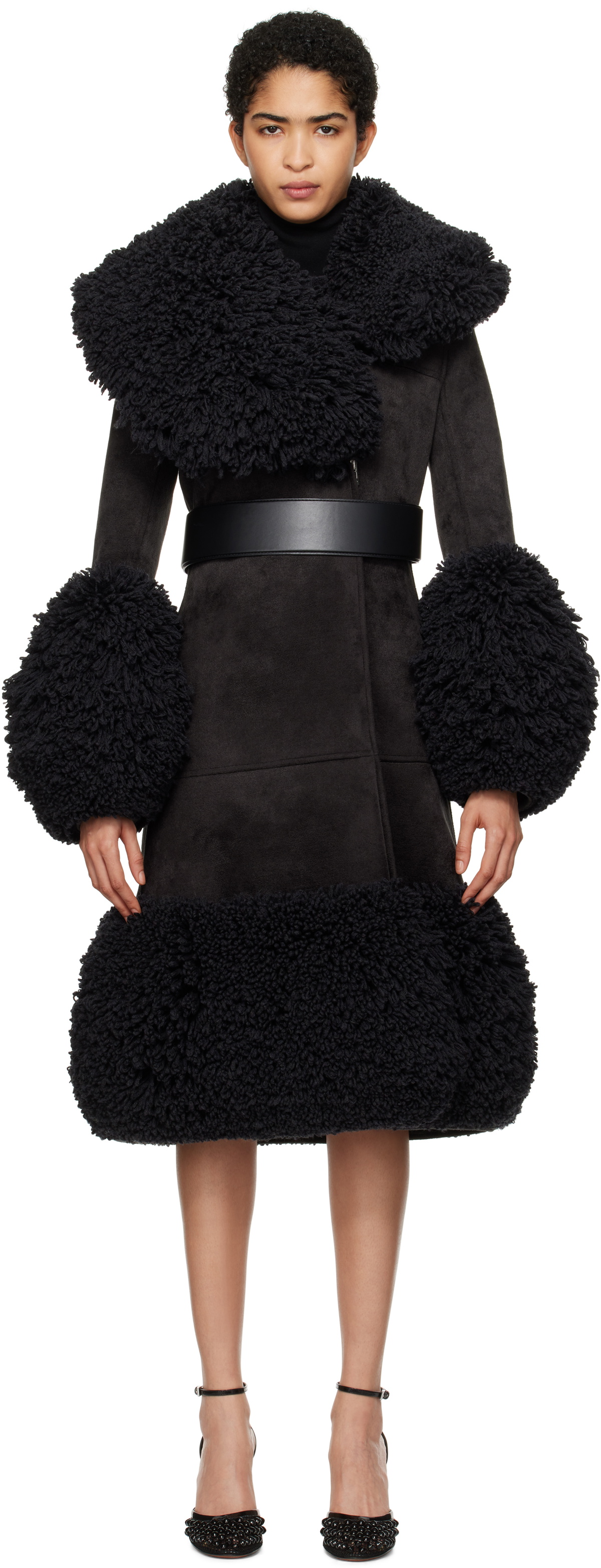 ALAÏA Black Knitted Tailored Faux-Shearling Coat ALAÏA