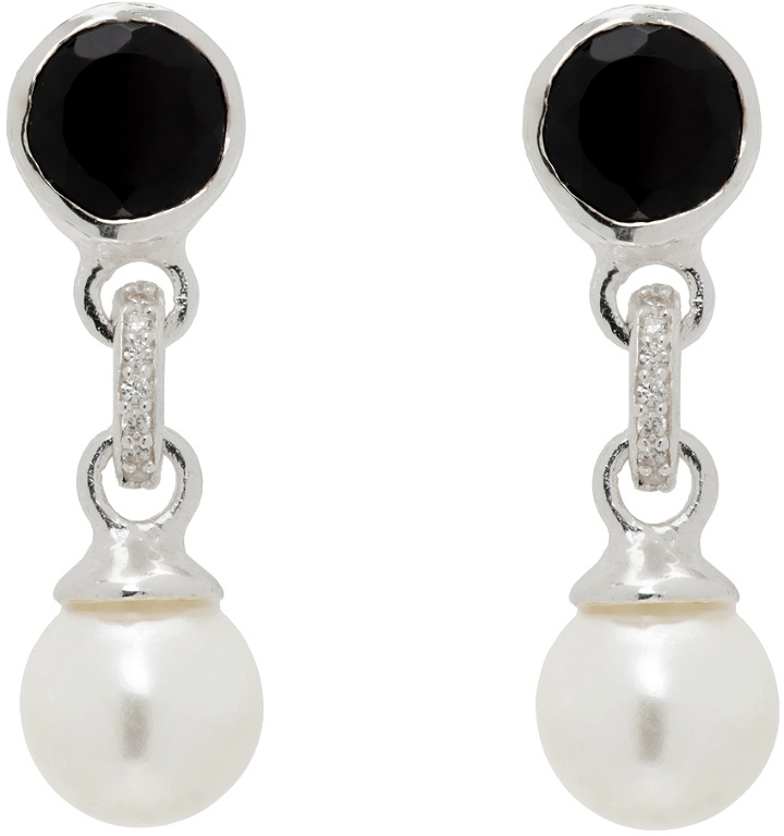 Photo: VEERT SSENSE Exclusive White Gold Onyx & Pearl Earrings