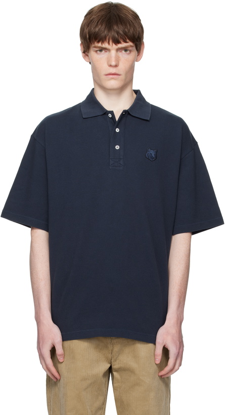 Photo: Maison Kitsuné Navy Bold Fox Head Patch Oversize Polo