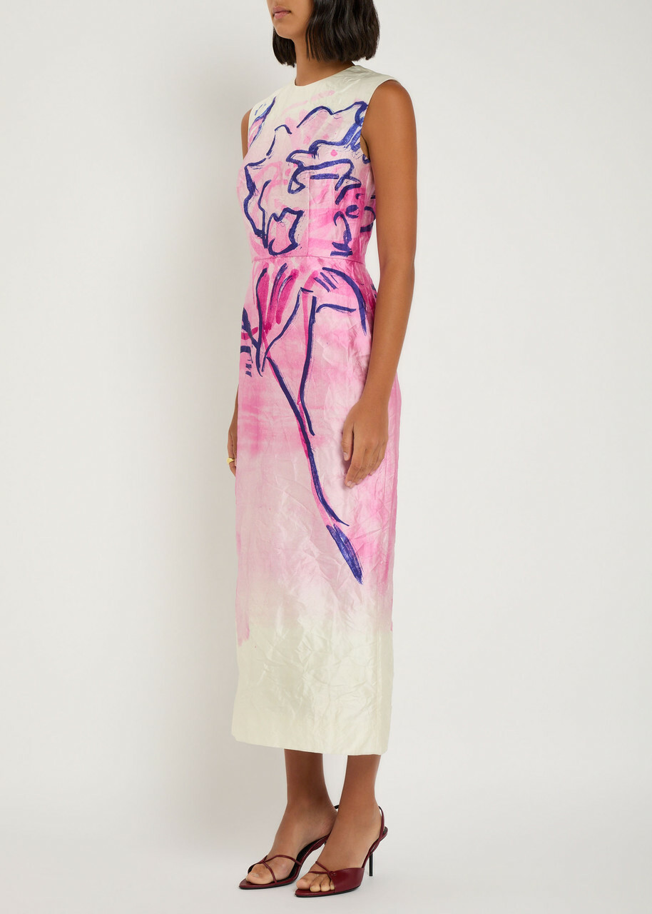 Erdem Printed Crinkled Satin Midi Dress Multi Print