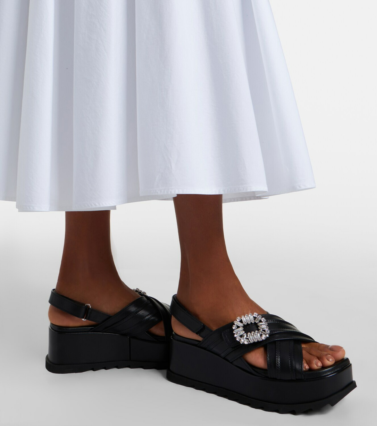 Roger Vivier Strass Buckle leather platform sandals