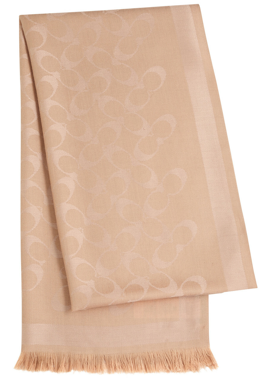 Coach Signature C Logo-jacquard Scarf - Camel - One Size