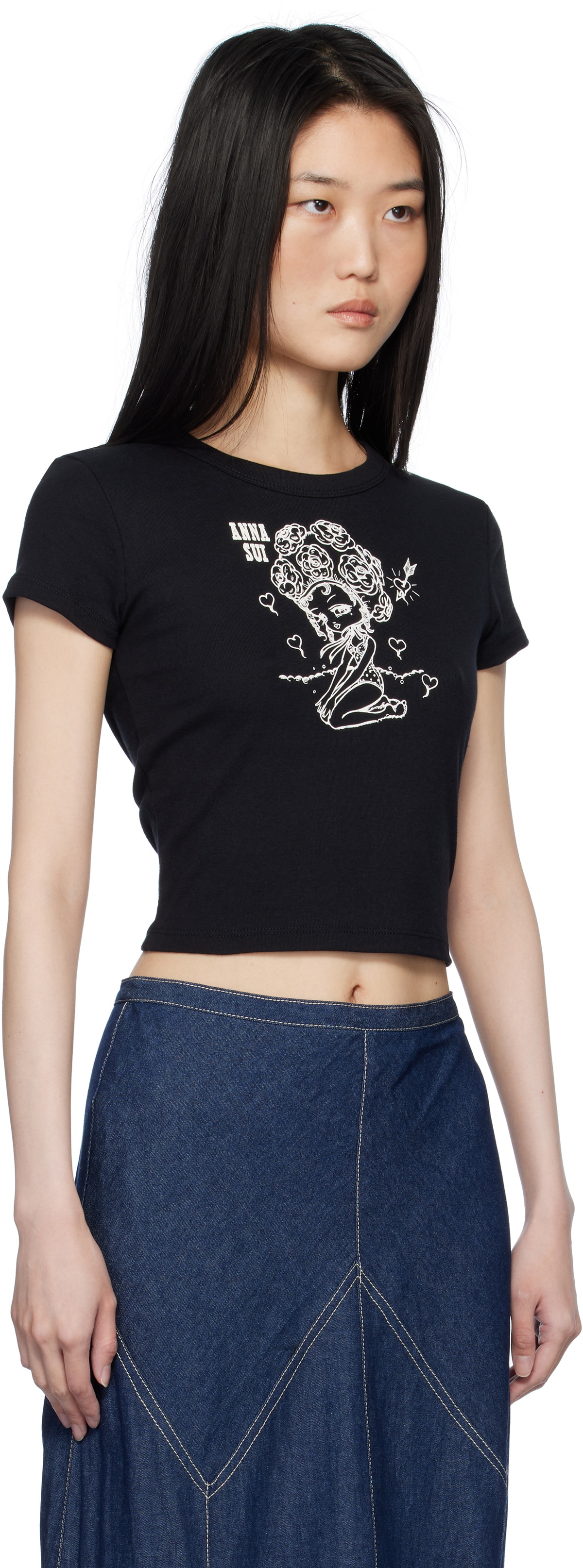 Anna Sui Black Crewneck Beach Girl Baby T-shirt