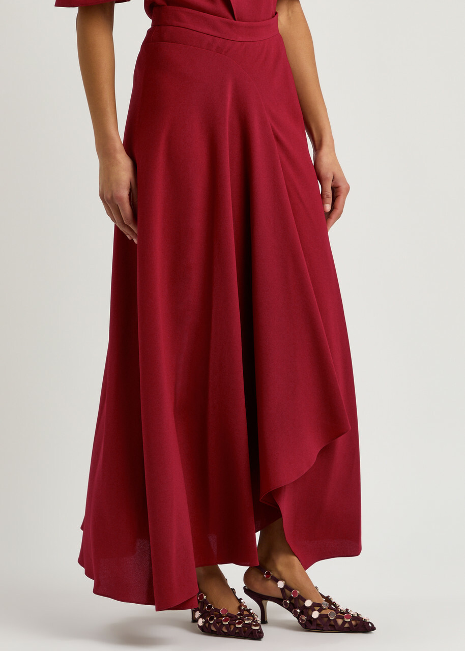 Roksanda Asha Draped Crepe Maxi Skirt Red